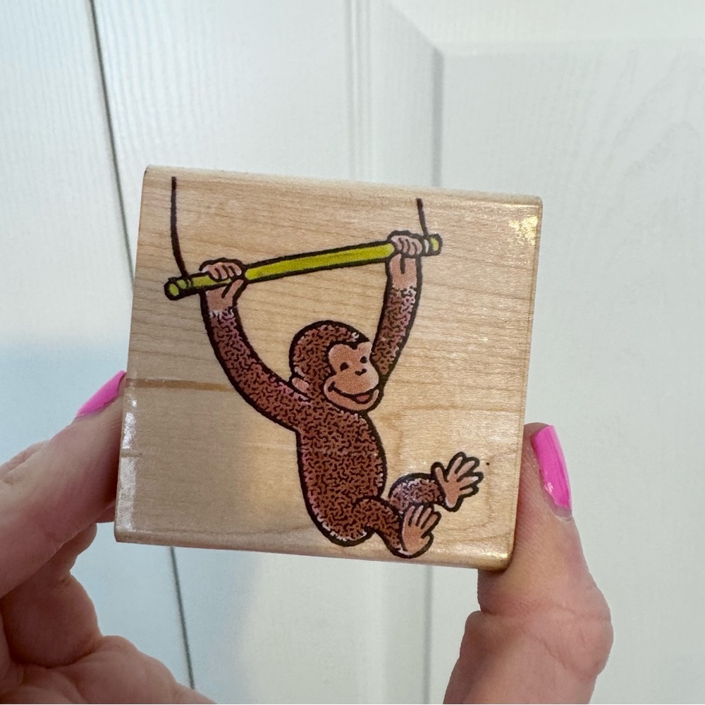 Vintage 1995 Curious George Monkey Wooden Stamp